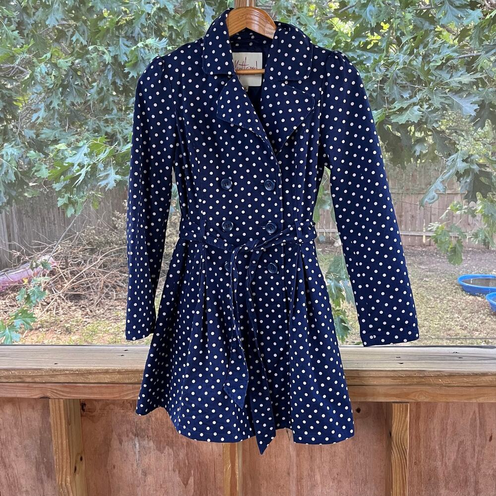 Modcloth Myrtlewood Of California Navy & White Polka Dot Trench Coat Size S
